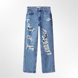 Mango Blue Flare Wide Leg Jeans, size 4